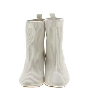 Cream Ribbed Ankle Boots